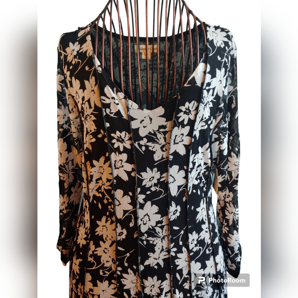 Black White Sheer Maxi Dress Long Flowy Coldwater Creek Fit Flare Floral New